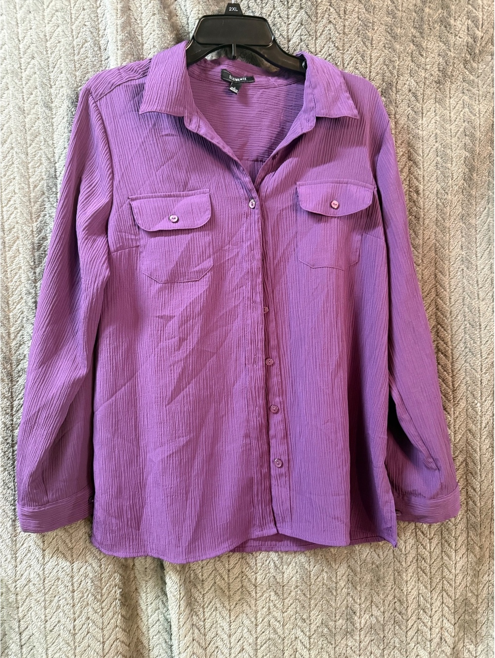 Elementz Women's Purple Long Sleeve Button-Up Shirt, Size Large